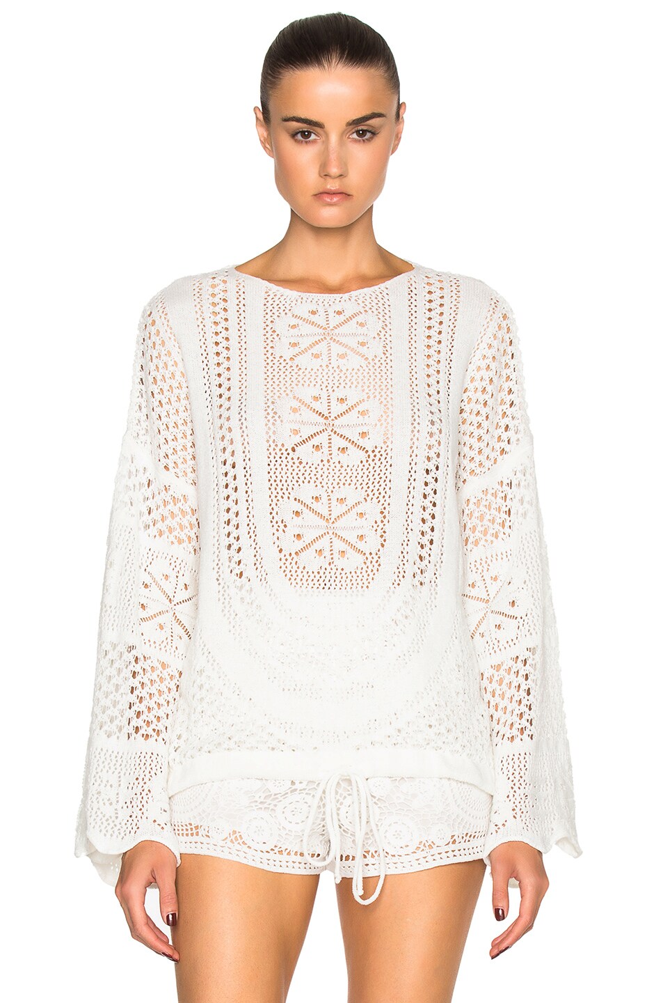 Image 1 of Chloe Cotton Mix Lacy Jacquard Sweater in Milk