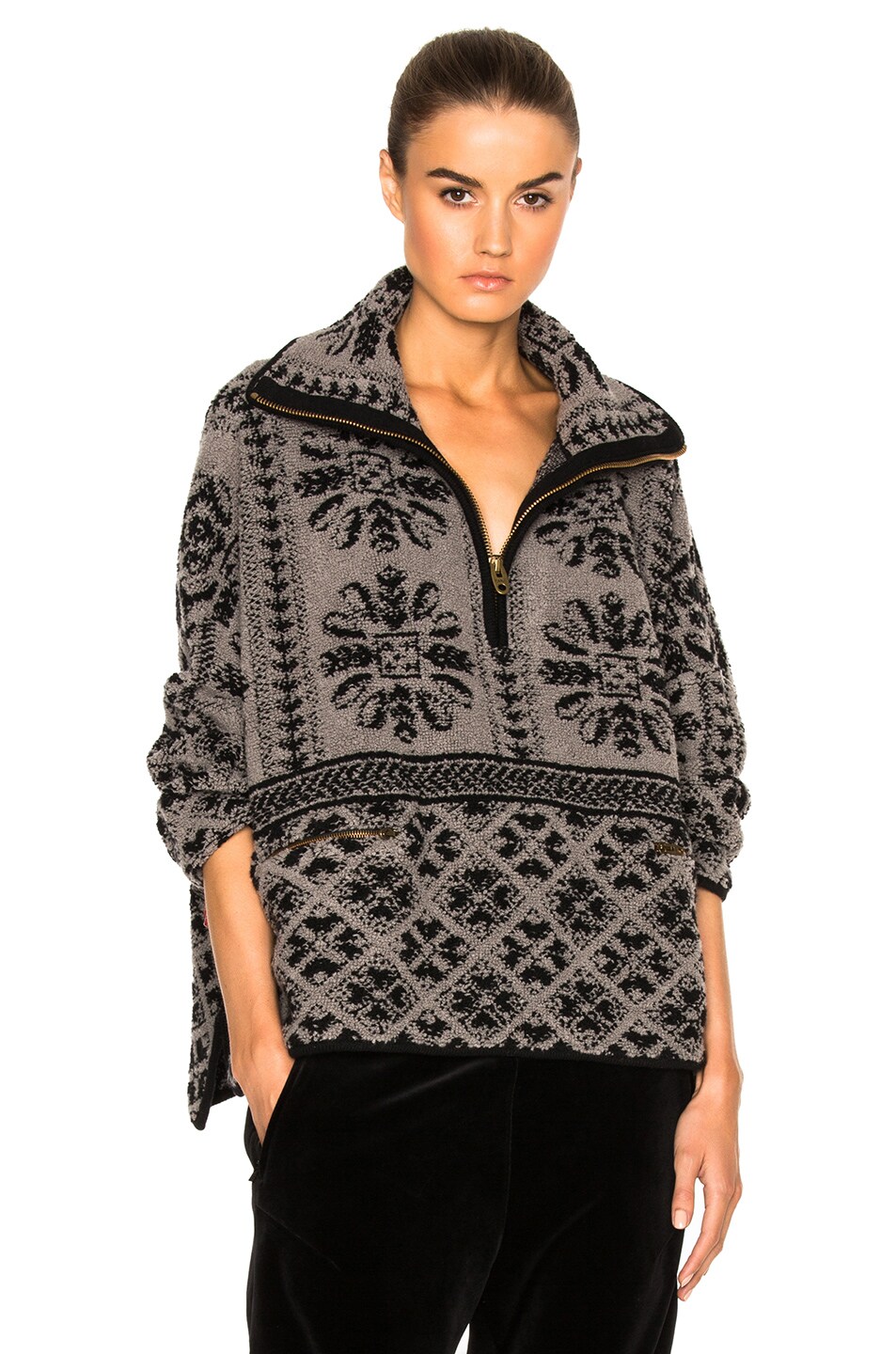Image 1 of Chloe Mini Fur Stitch Jacquard Sweater in Dark Chine Grey