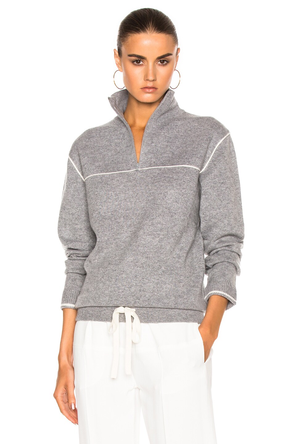 Image 1 of Chloe Bicolor Cashmere Pull On Sweater in Chine Gray