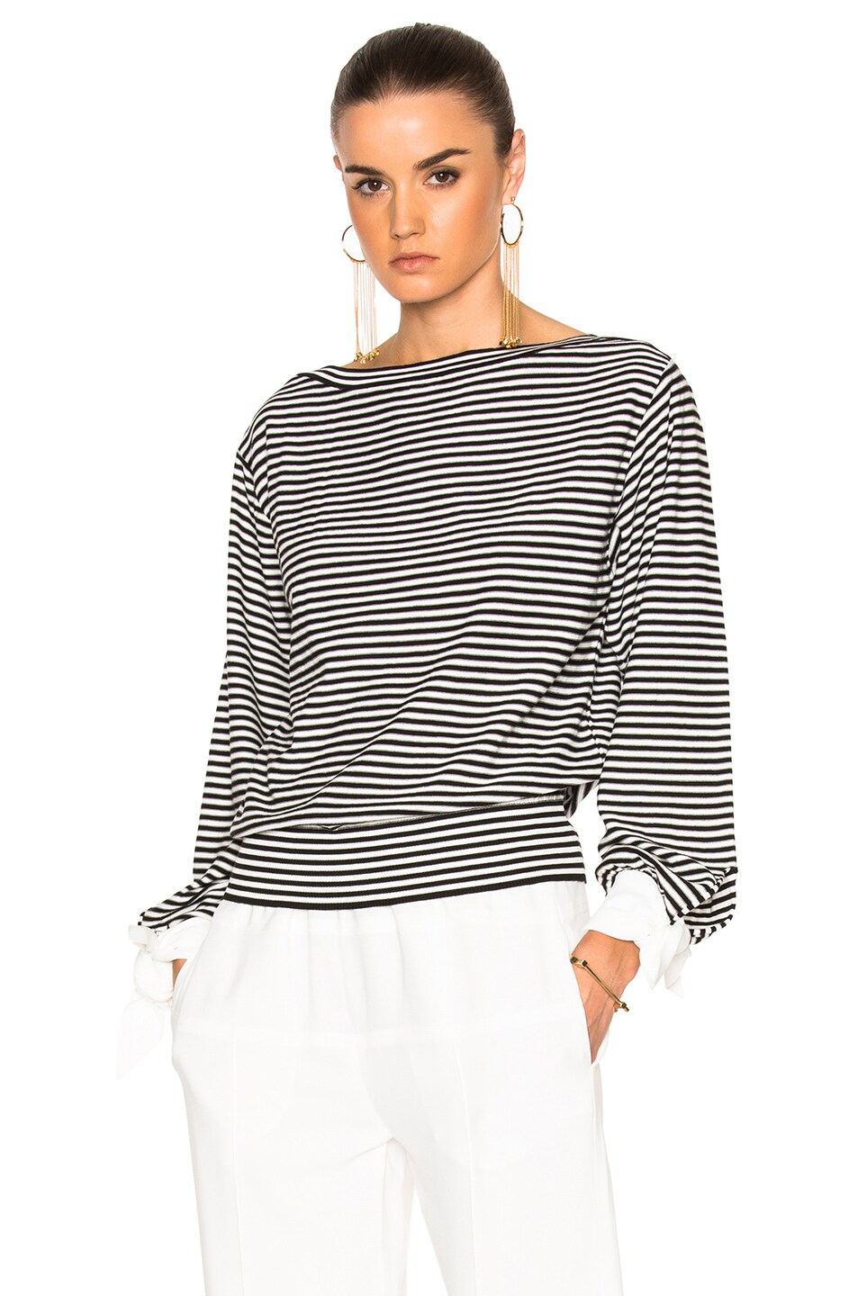 Image 1 of Chloe Cotton Micro Stripe Sweater in Black