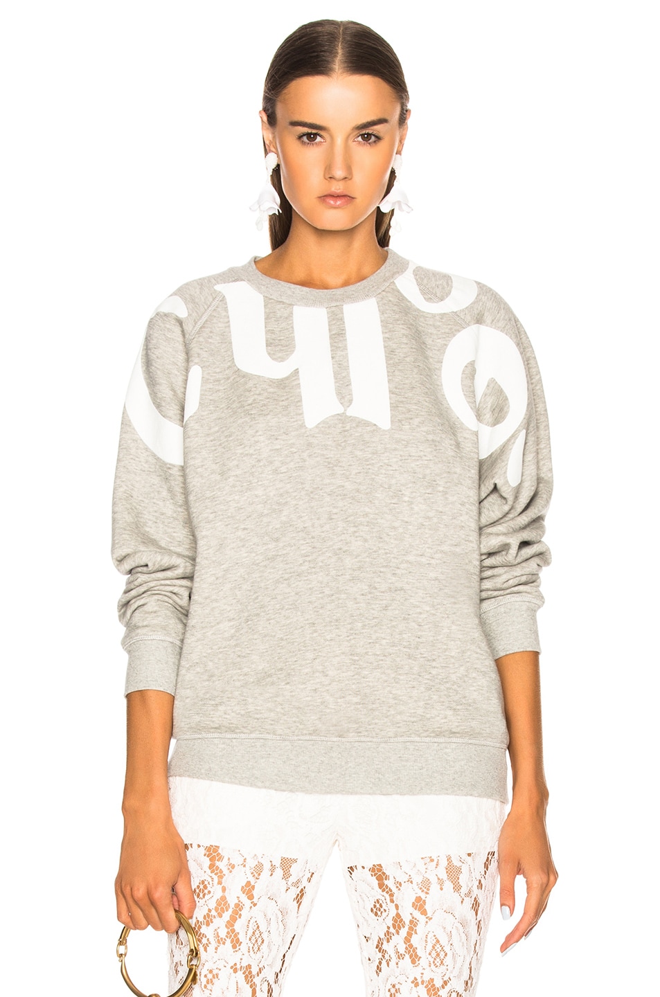 Image 1 of Chloe Cotton Fleece Graphic Sweatshirt in Cozy Grey