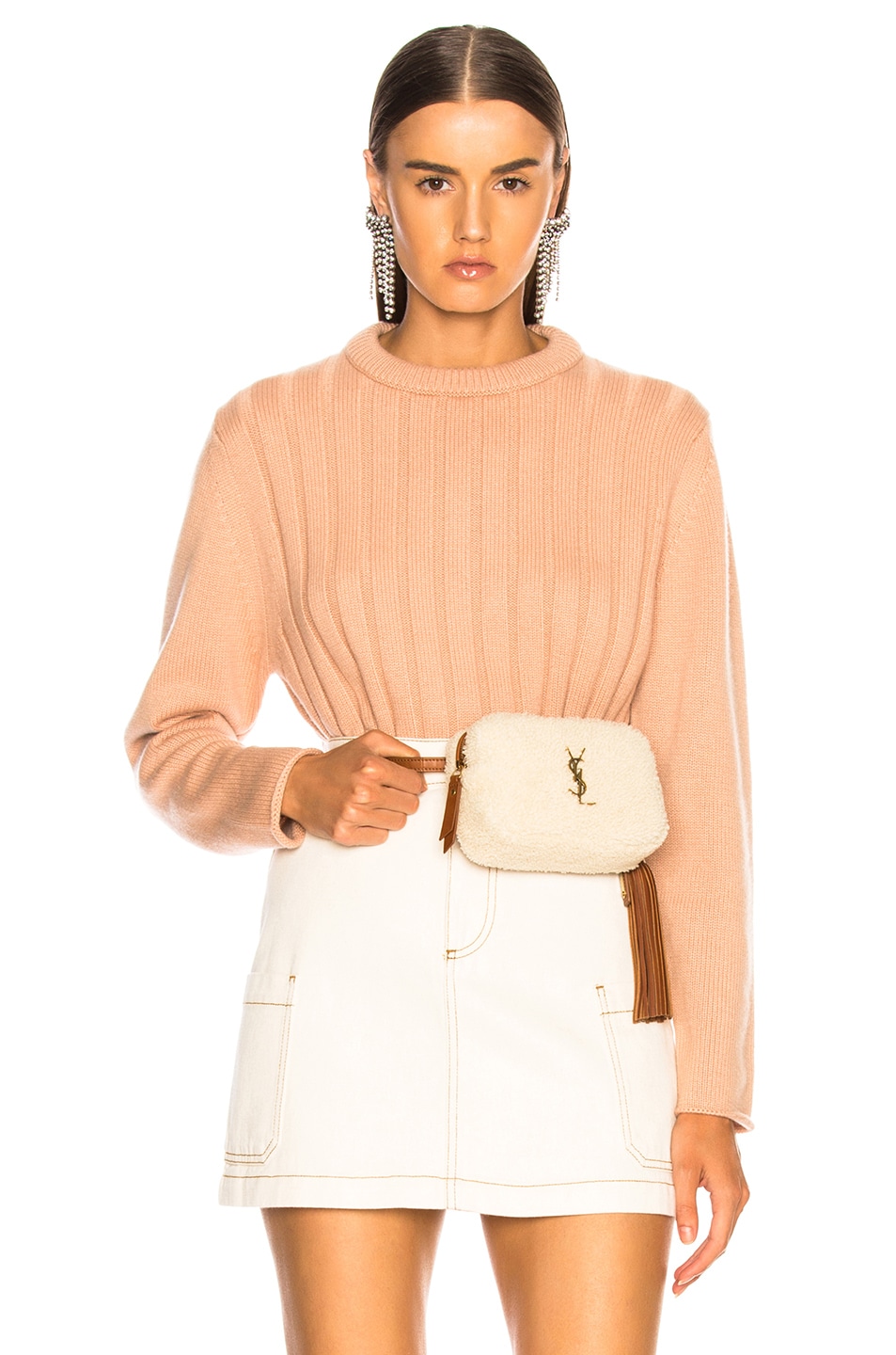 Image 1 of Chloe Iconic Cashmere Crewneck Sweater in Delicate Pink
