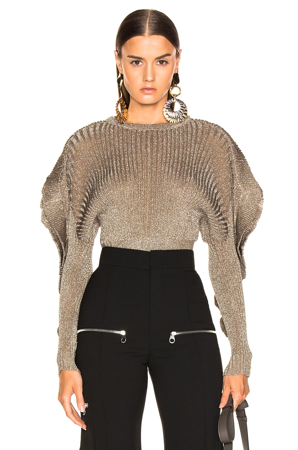 Chloe Ruffle Trim Ribbed Sweater in Boyish Khaki | FWRD