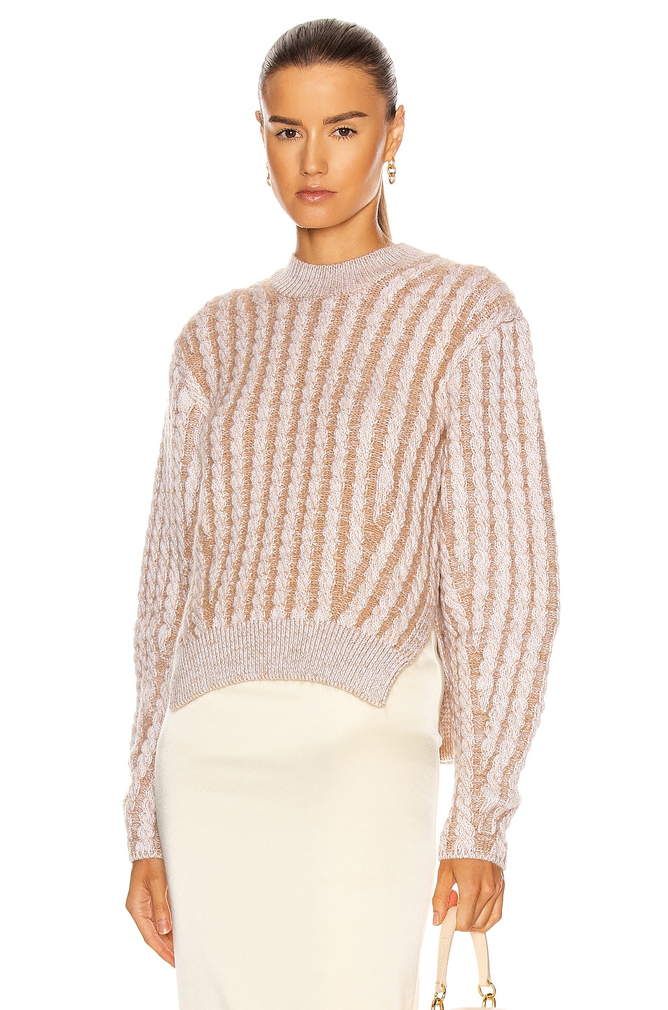 Image 1 of Chloe Fluffy Cable Knit Sweater in Sandy Beige