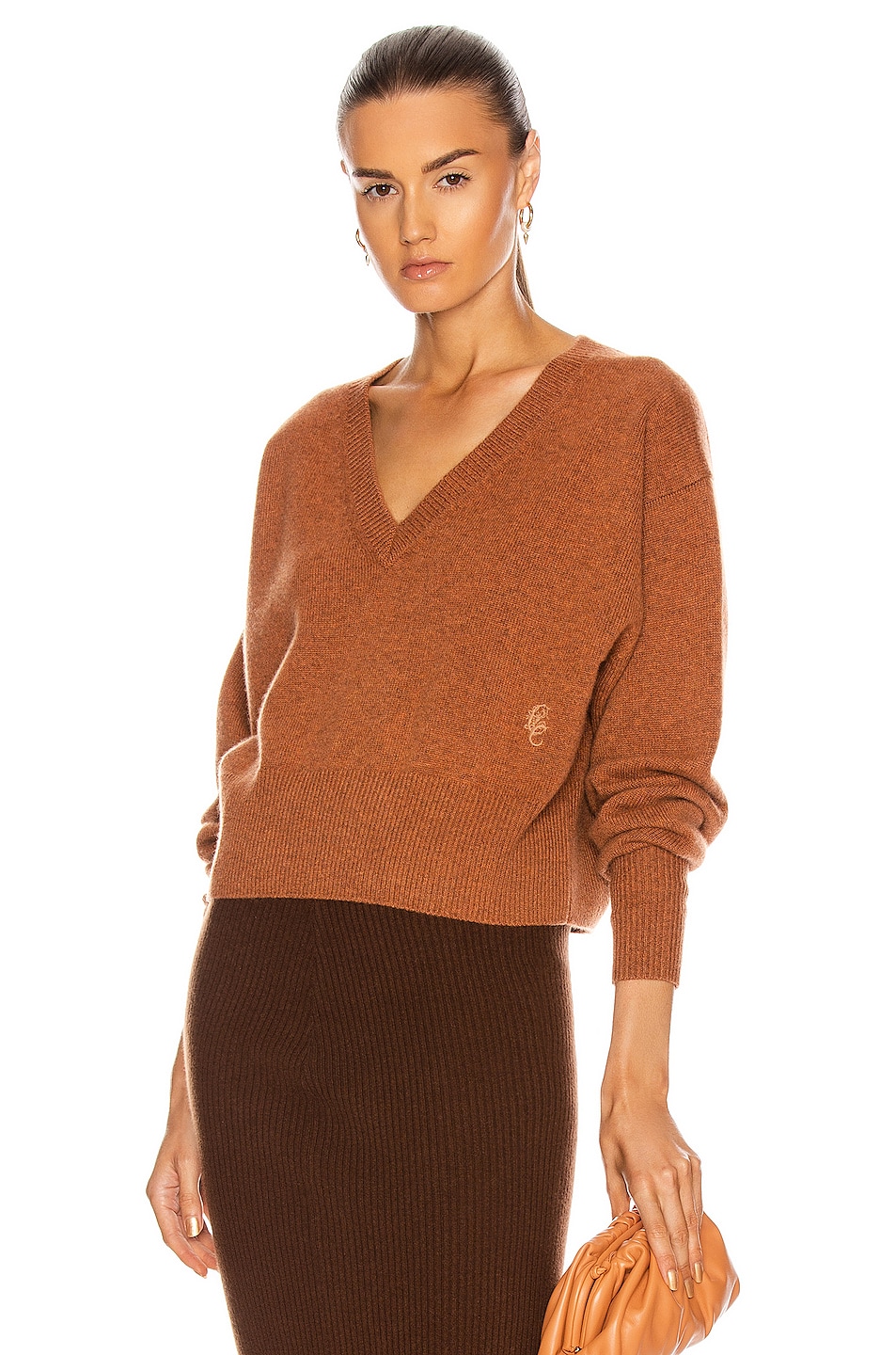 Image 1 of Chloe Cashmere Crop Sweater in Rusted Brown