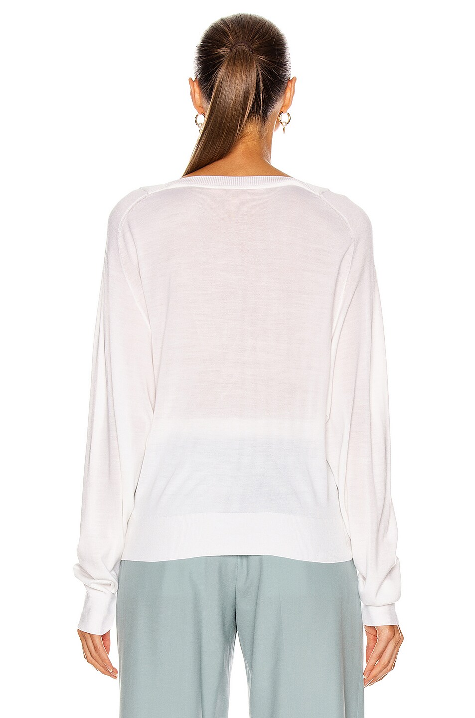 Chloe Lace V Neck Sweater in White Powder | FWRD