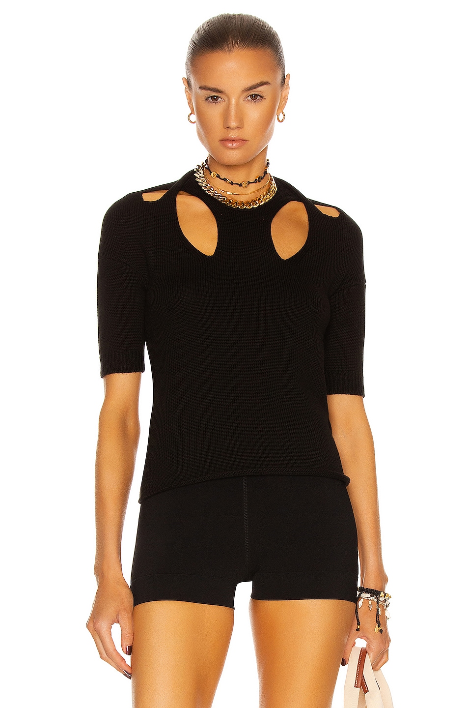 Image 1 of Chloe Cutout Wool Cotton Sweater in Black