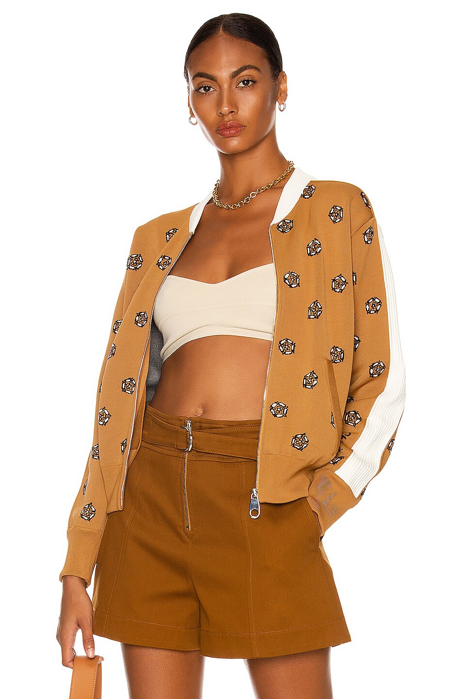 Image 1 of Chloe Flower Dot Knit Jacket in Caramello