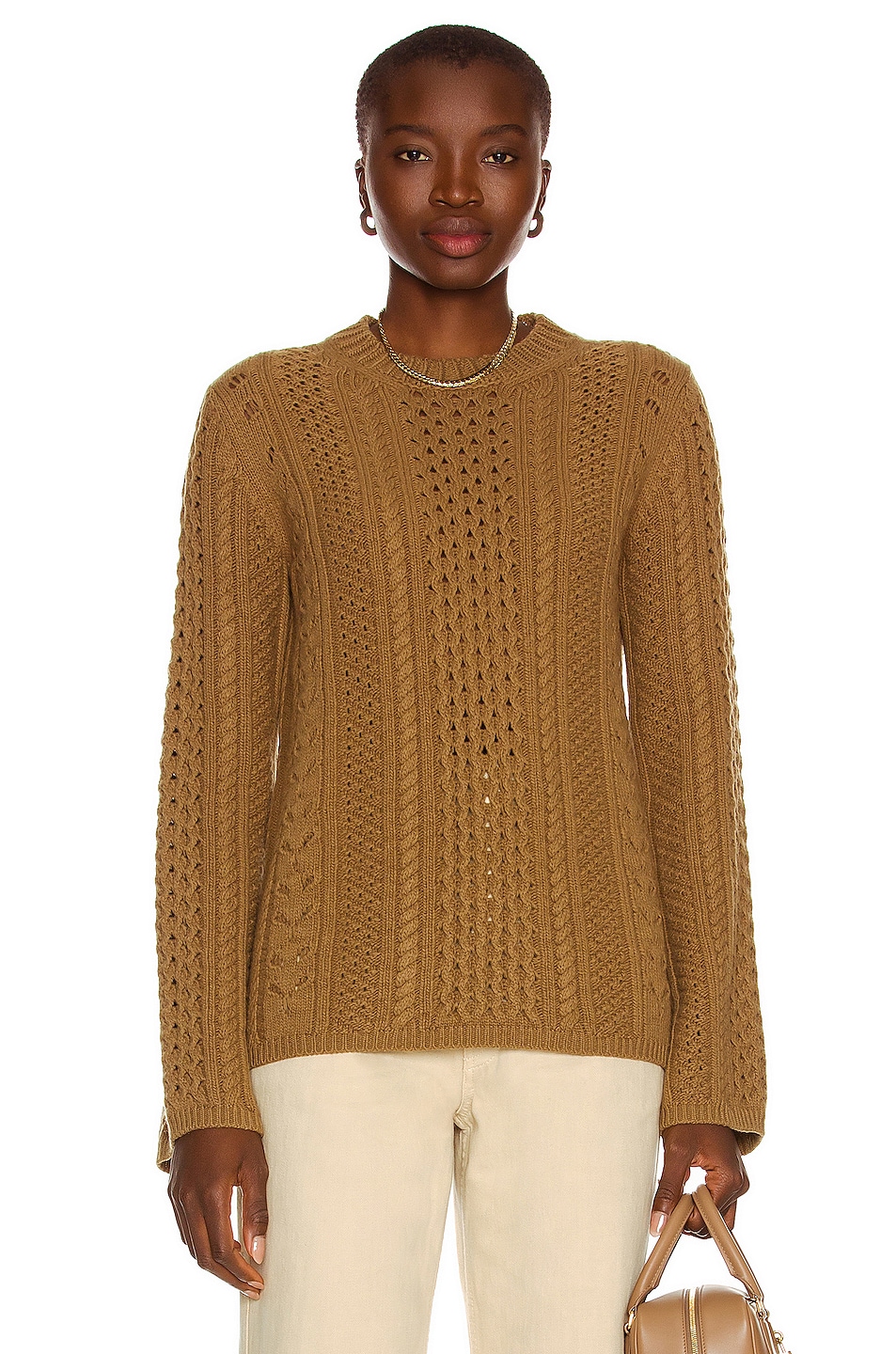 Image 1 of Chloe Broderie Anglaise Wool Cashmere Knit Swetaer in Warm Green