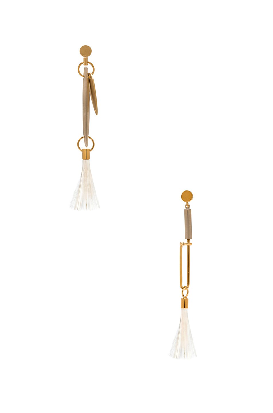Image 1 of Chloe Harlow Brass & Ostrich Feather Earrings in Natural