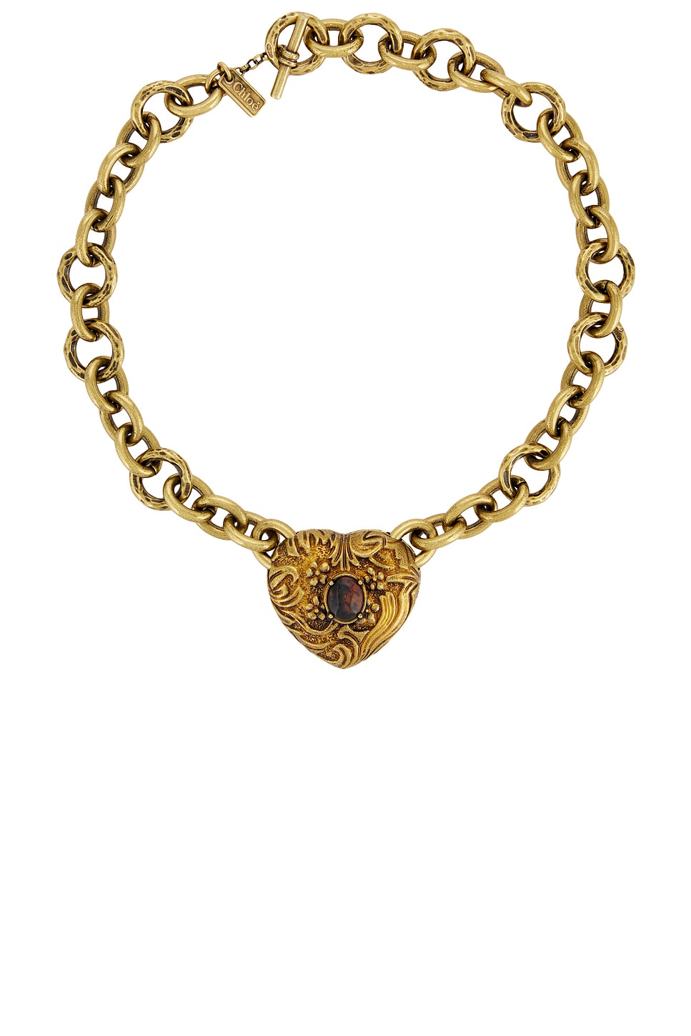 Image 1 of Chloe Heart Chain Necklace in Gold & Brown
