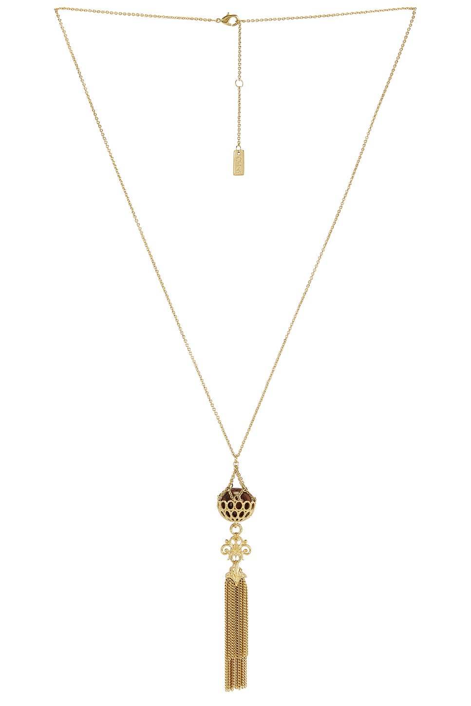 Image 1 of Chloe Long Tassel Necklace in Gold & Brown