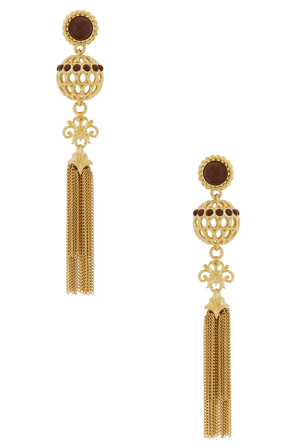 Image 1 of Chloe Tassel Earrings in Gold & Brown