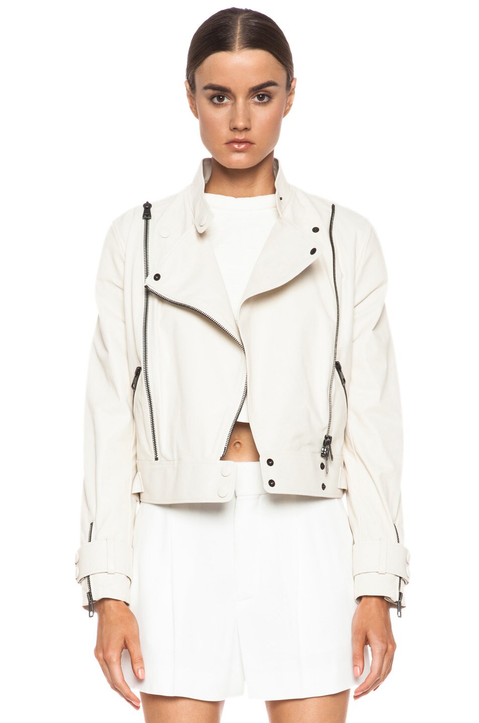 Image 1 of Chloe Lambskin Leather Jacket in Off White