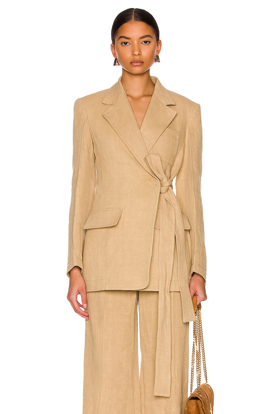 Image 1 of Chloe Soft Tailored Tie Closure Jacket in Pastel Pink