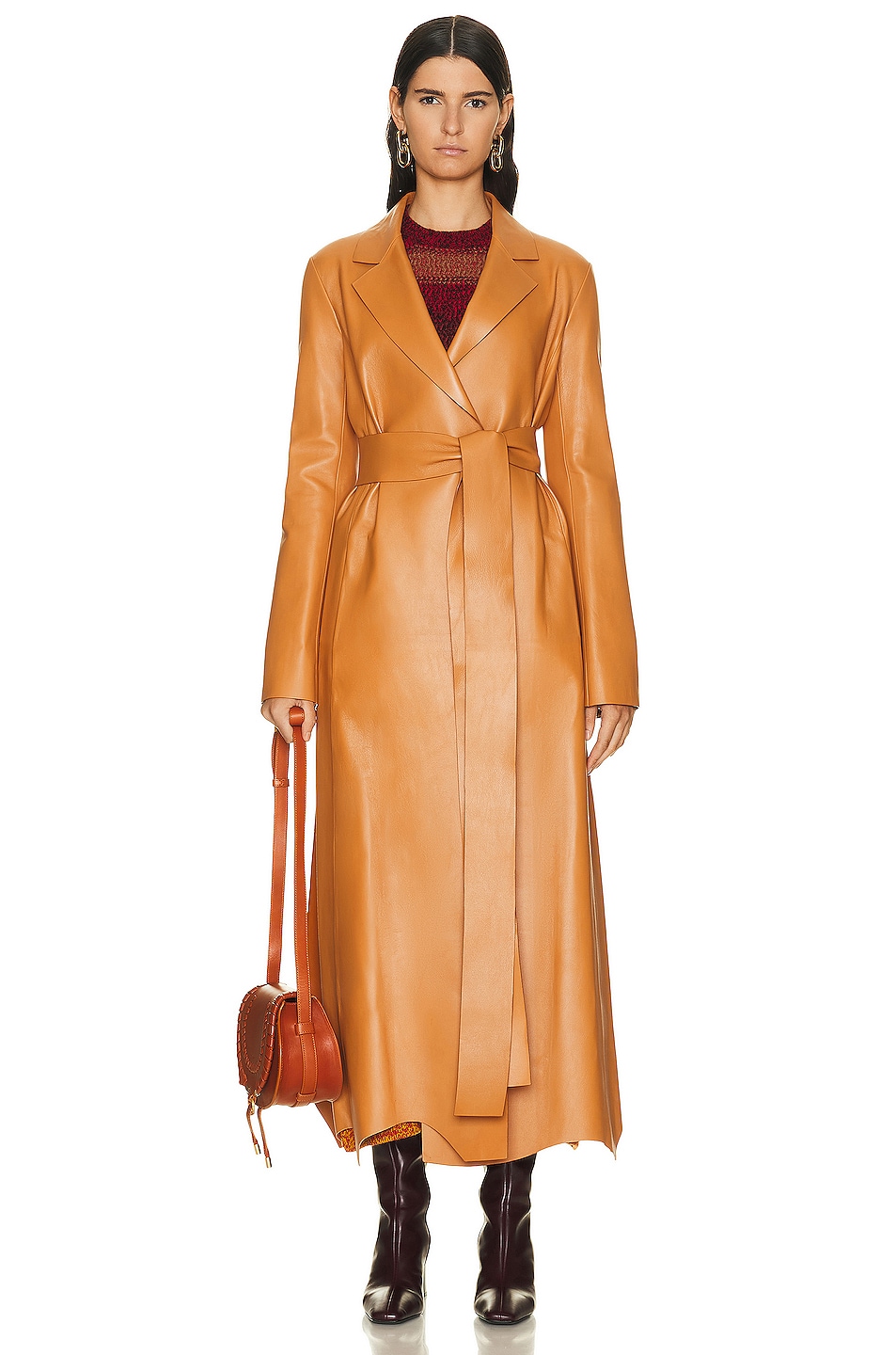 Image 1 of Chloe Leather Coat in Sunset Orange