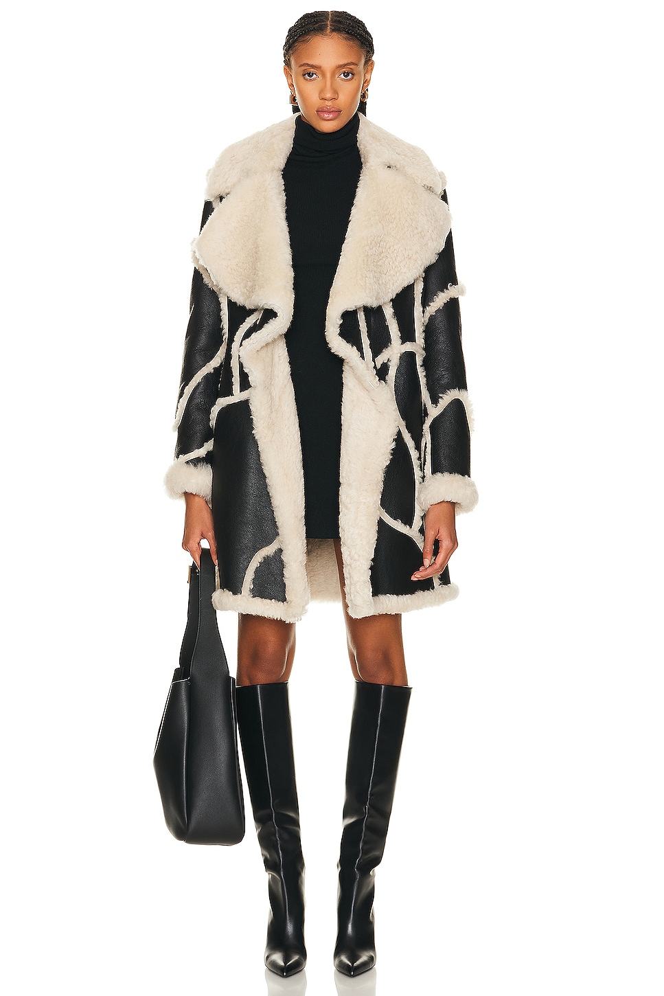 Image 1 of Chloe Shearling Leather Coat in Black & White 1