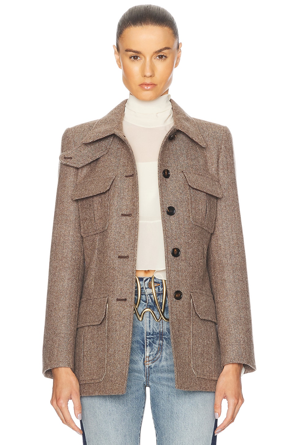 Shop Chloé Long Line Blazer In Somber Brown