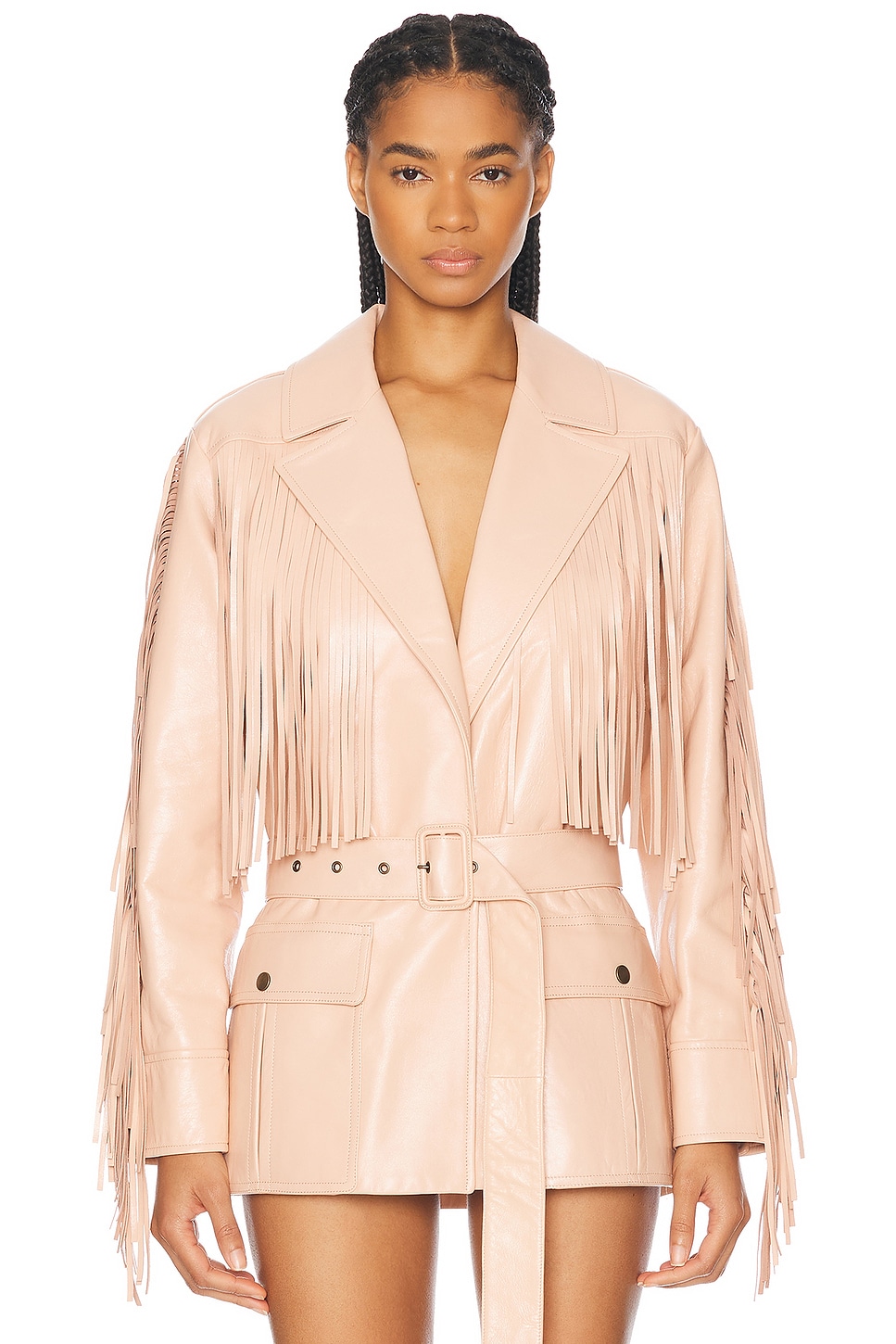 Fringe Leather Jacket in Rose