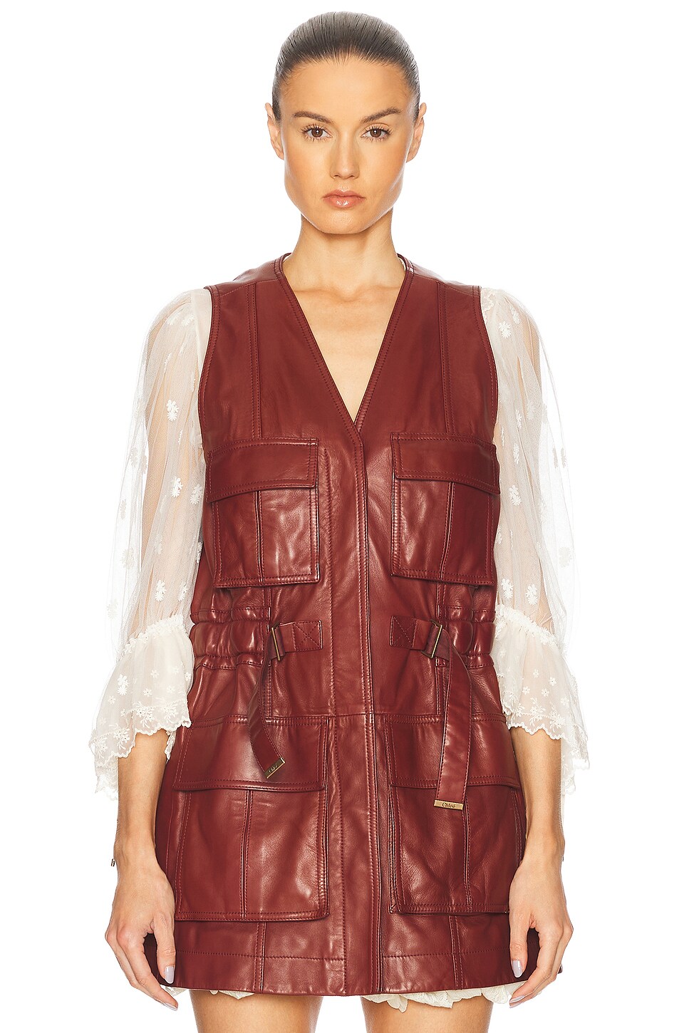 Shop Chloé Long Belted Utilitarian Waistcoat