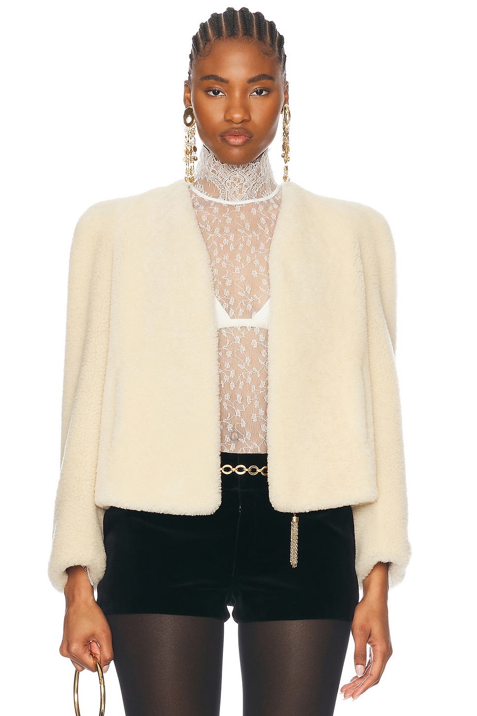 Crop Fur Jacket in Cream