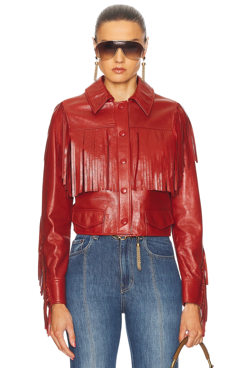 Fringe Leather Jacket in Red