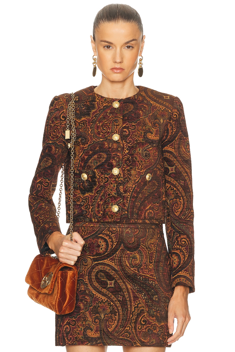 Image 1 of Chloe Paisley Jacquard Jacket in Multicolor Red