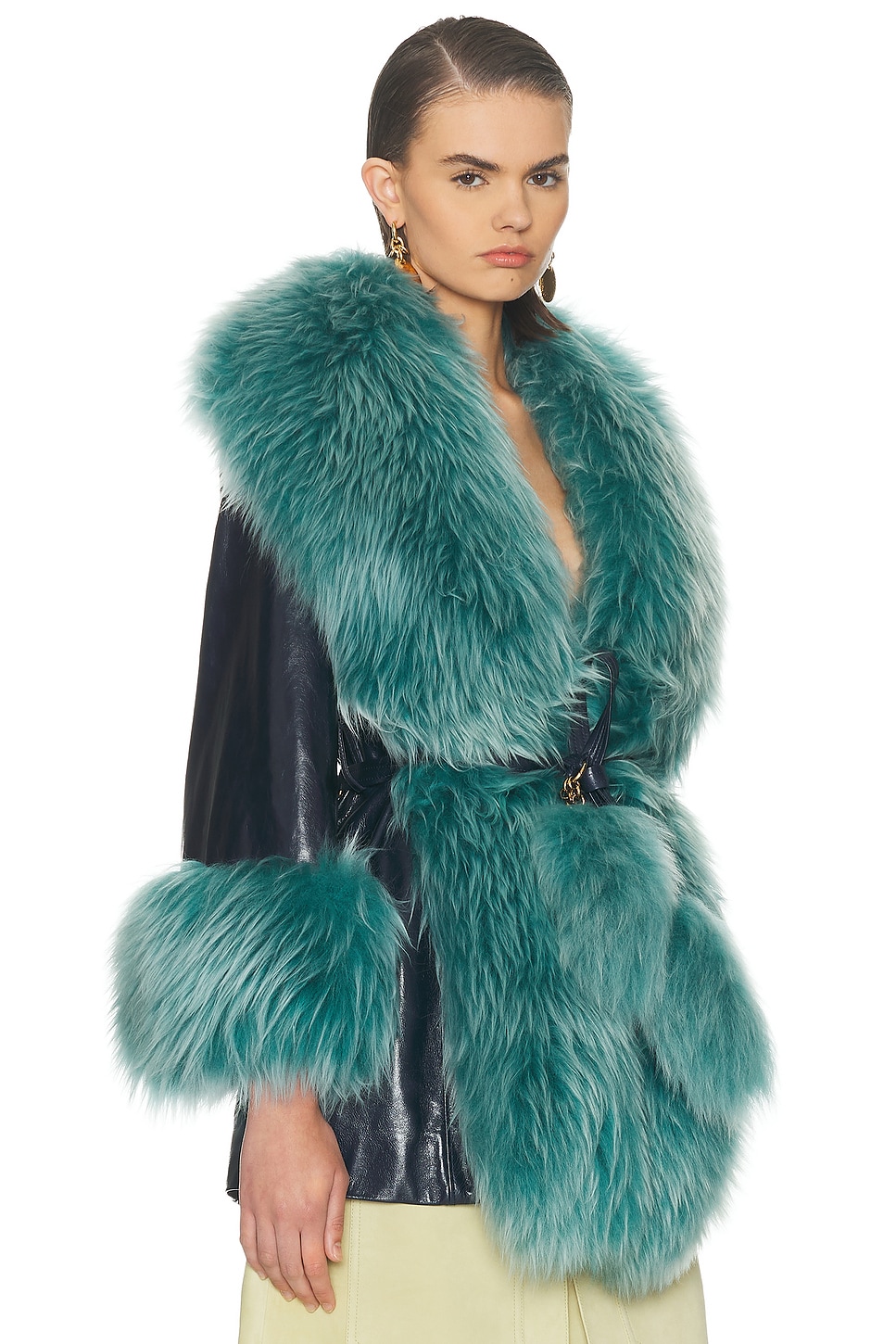 Chloé Chloe Shearling-embellished Leather Jacket In Blue