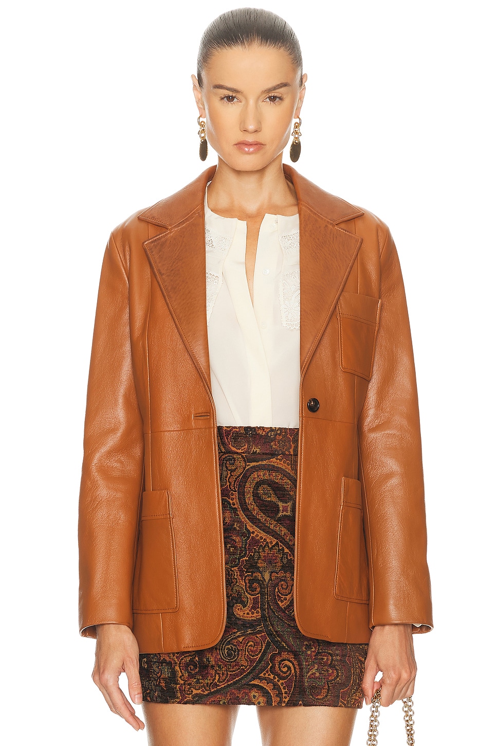 Image 1 of Chloe Slouch Leather Blazer in Ochre Delight