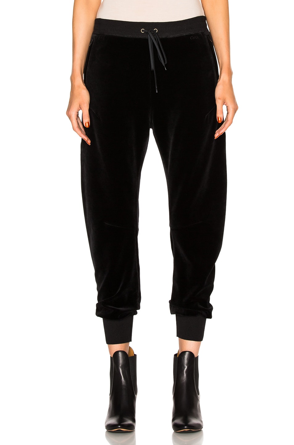 Image 1 of Chloe Velvet Cotton Jersey Sweatpants in Black