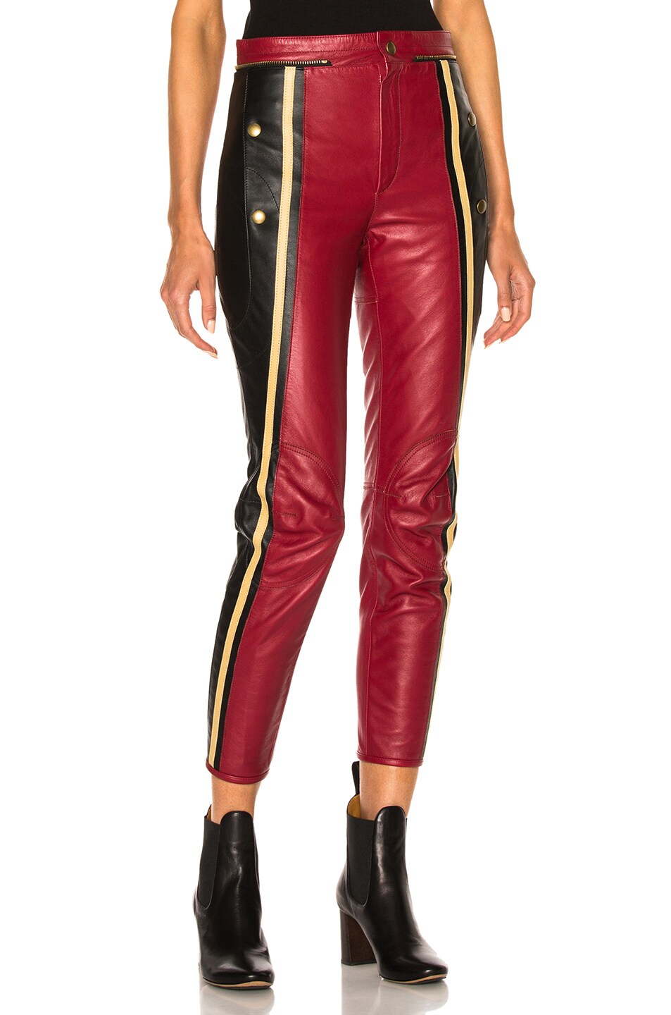 Image 1 of Chloe Leather & Nubuck Biker Pants in Black & Red