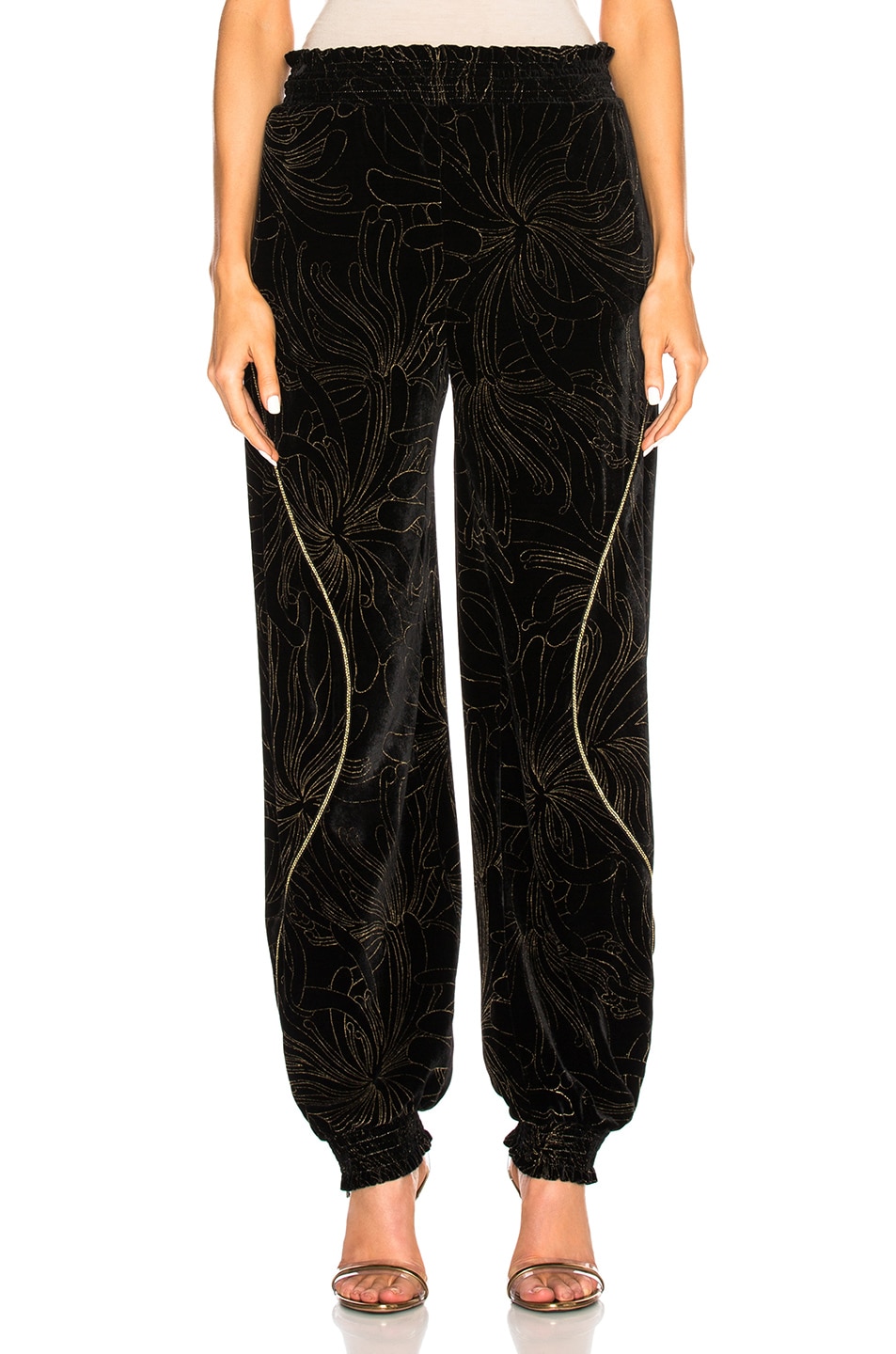 Image 1 of Chloe Gold Pigment Printed Velvet Sweatpants in Black