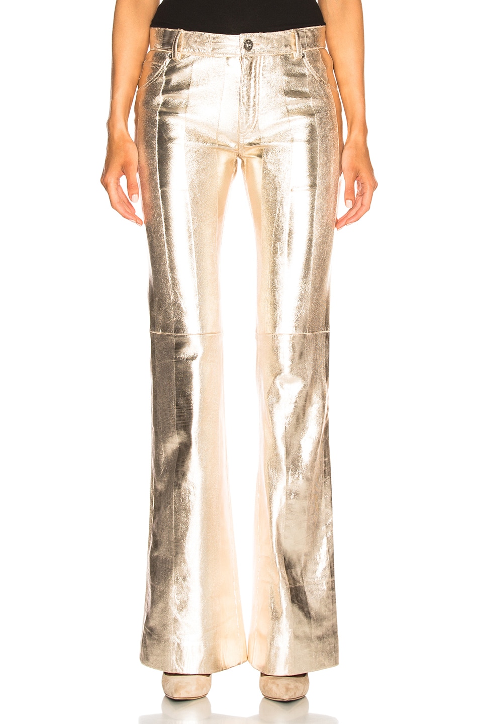 Image 1 of Chloe Metallic Texturized Leather Flared Pants in Silver