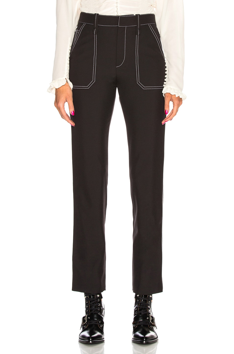 Image 1 of Chloe Contrast Stitching Trousers in Black