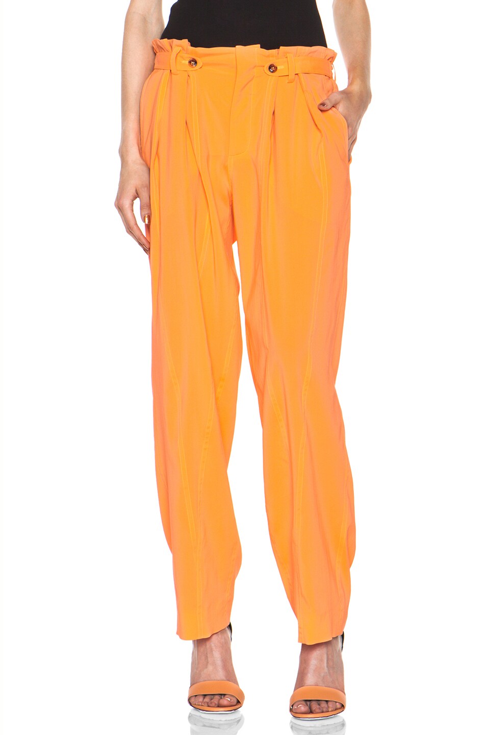 Image 1 of Chloe Silk Lounge Pant in Neon Orange