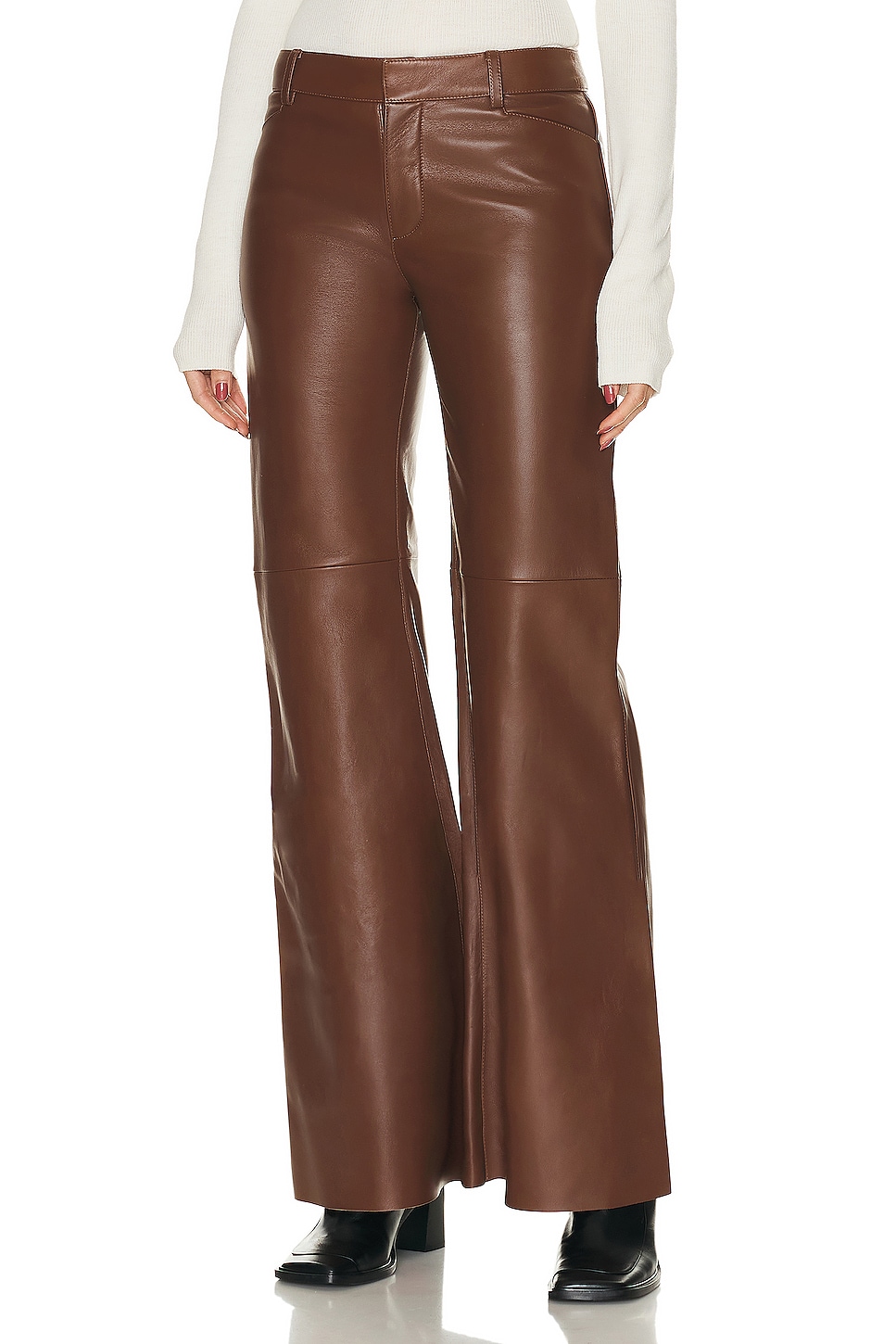 Image 1 of Chloe Flare Leather Pant in Dark Chestnut