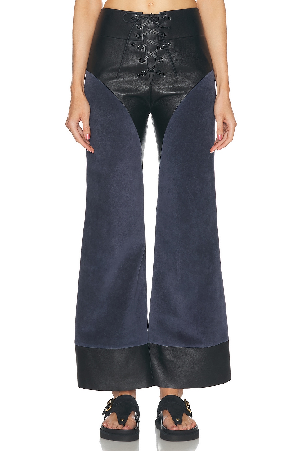 Nappa Leather Suede Wide Leg Pant in Black