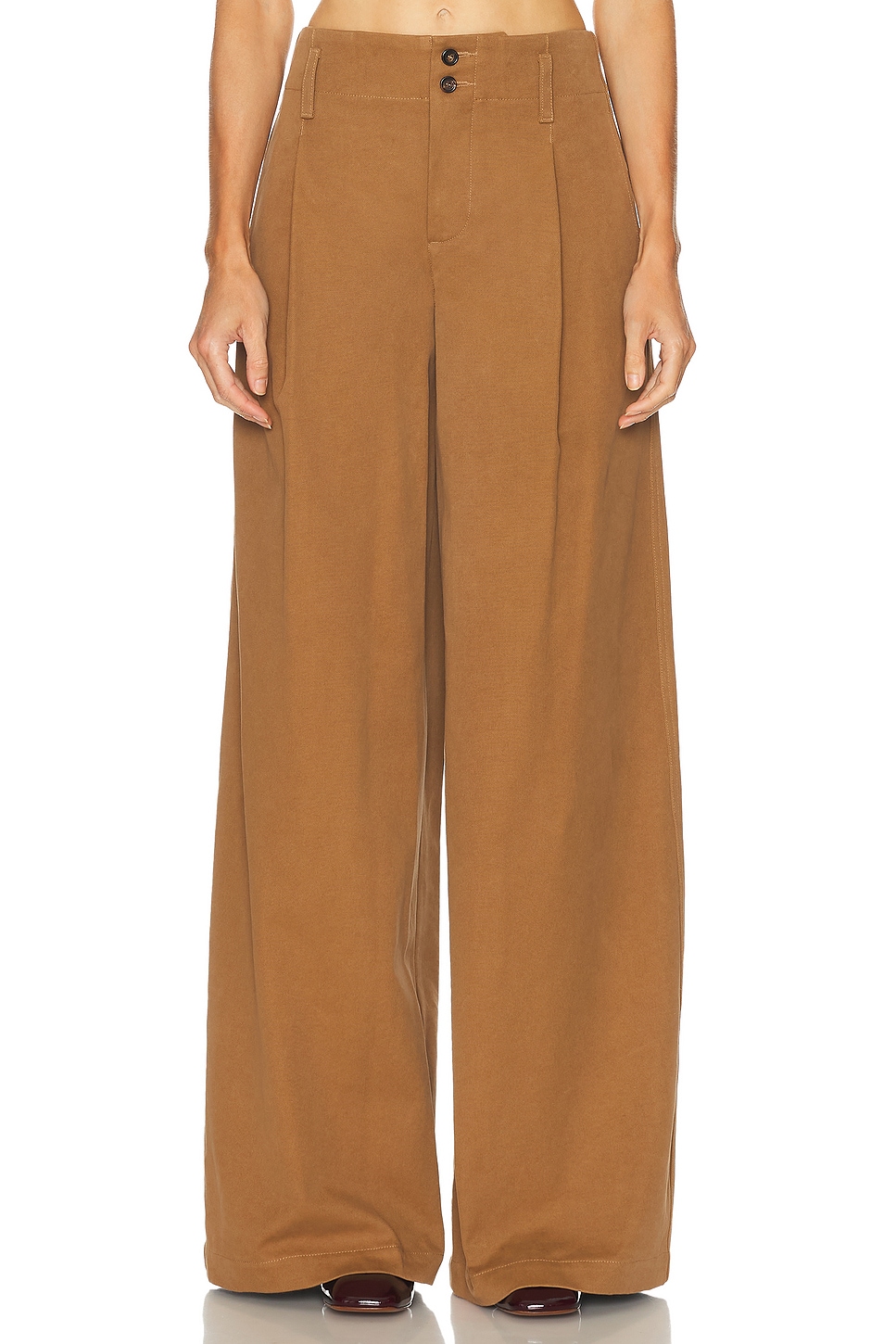 Cotton Canvas Wide Leg Pant in Brown