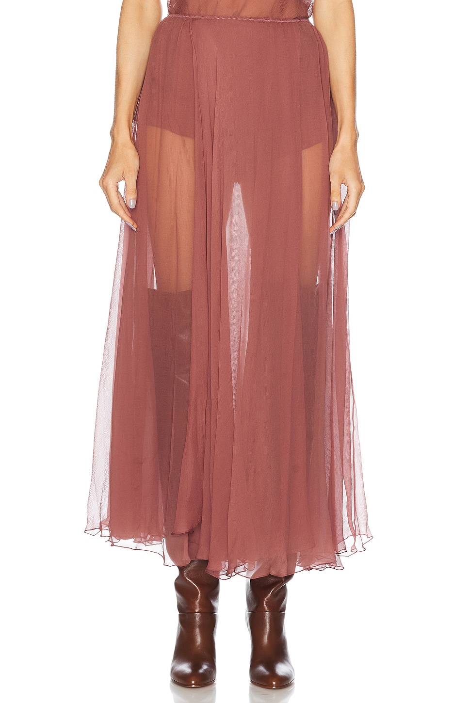 Image 1 of Chloe Silk Maxi Skirt in Woodrose