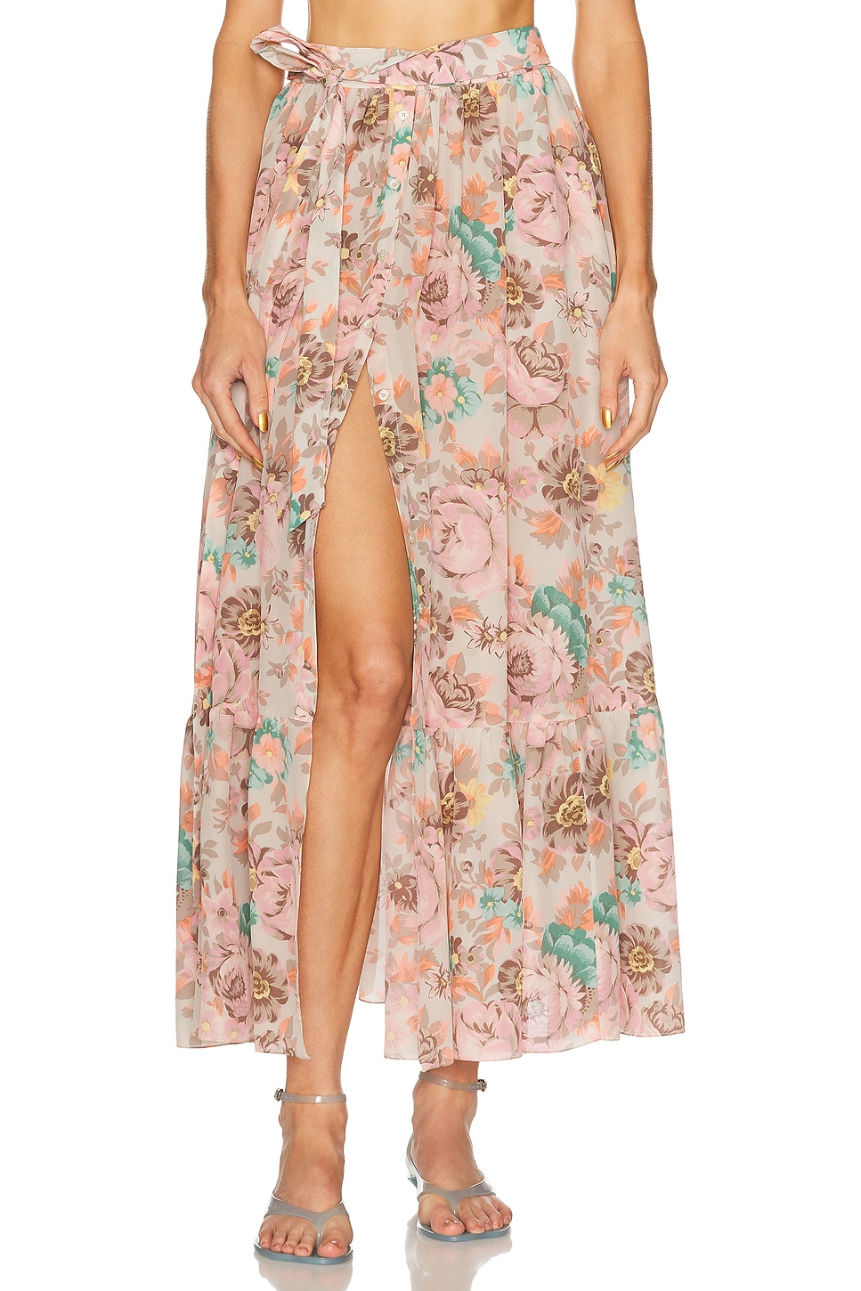 Silk Maxi Skirt in Blush,Grey