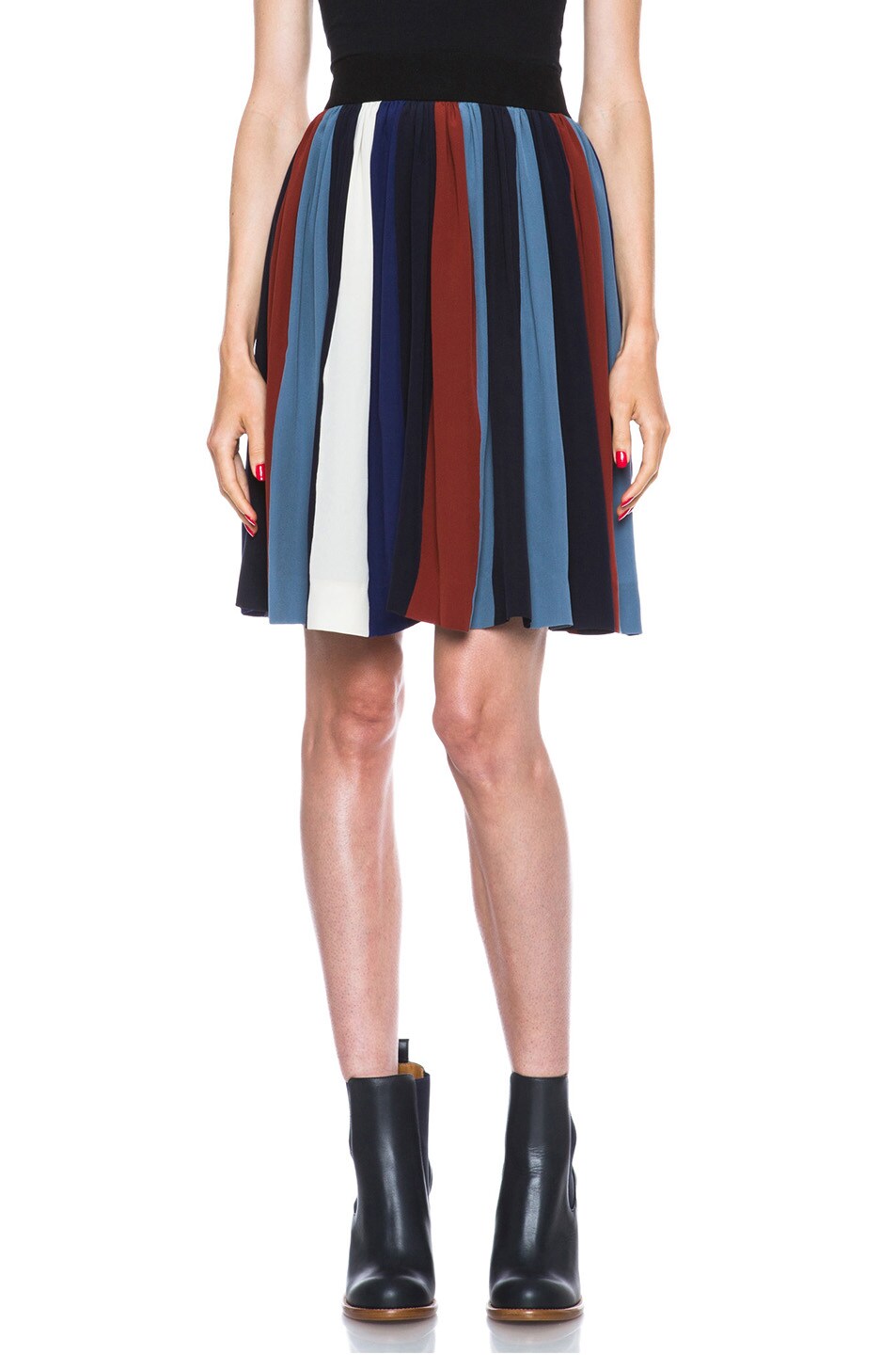 Image 1 of Chloe Striped Silk Skirt in Navy