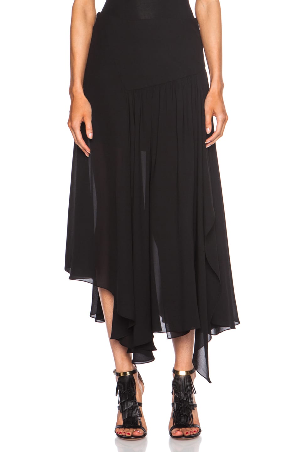 Image 1 of Chloe Washed Viscose-Blend Georgette Skirt in Black