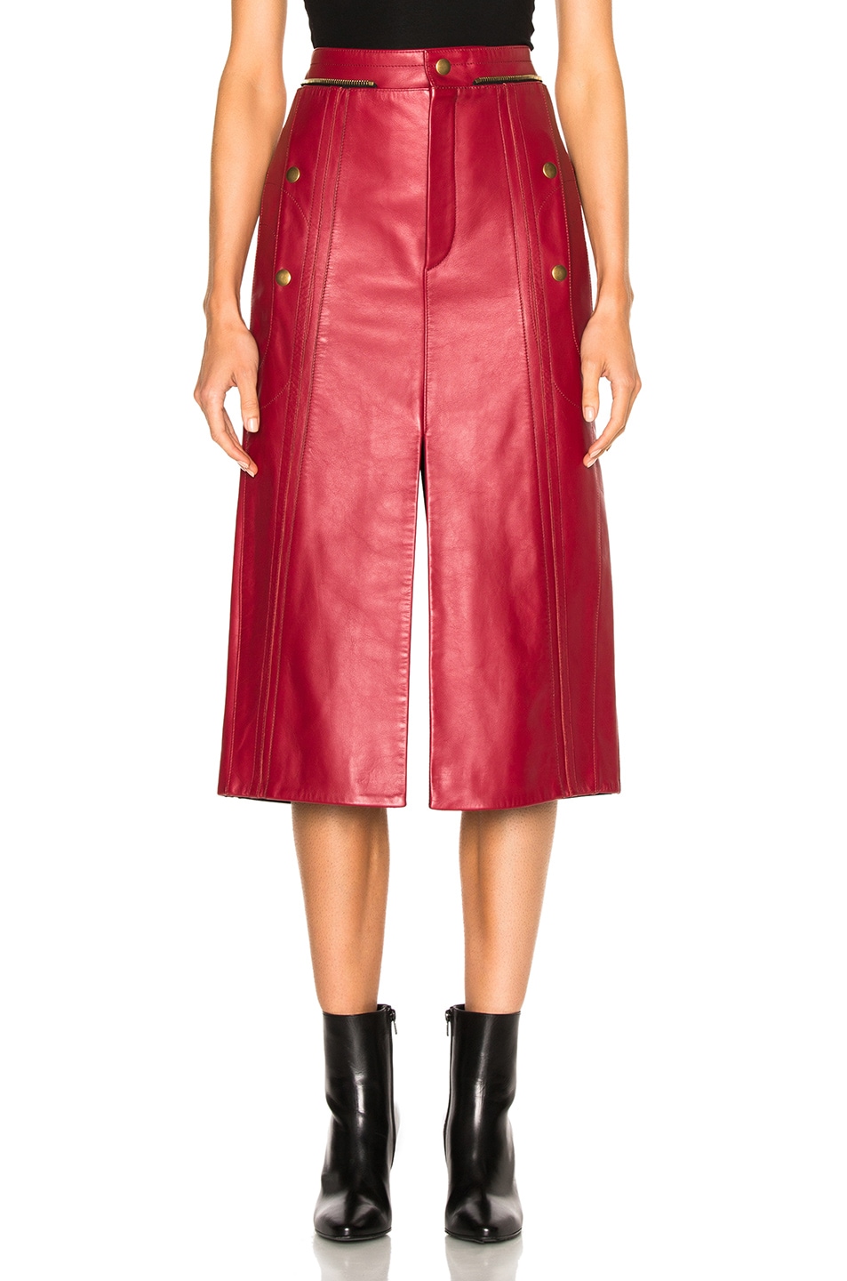 Image 1 of Chloe Leather & Nubuck Biker Skirt in Pinky Red
