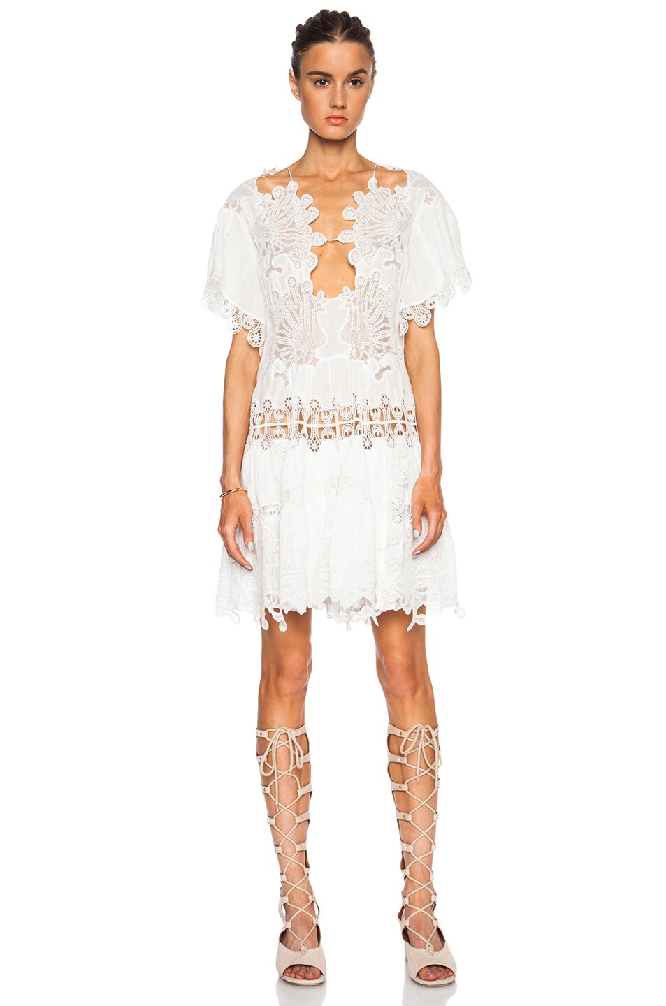 Image 1 of Chloe Peacock Embroidered Tulle Jumpsuit in Milk