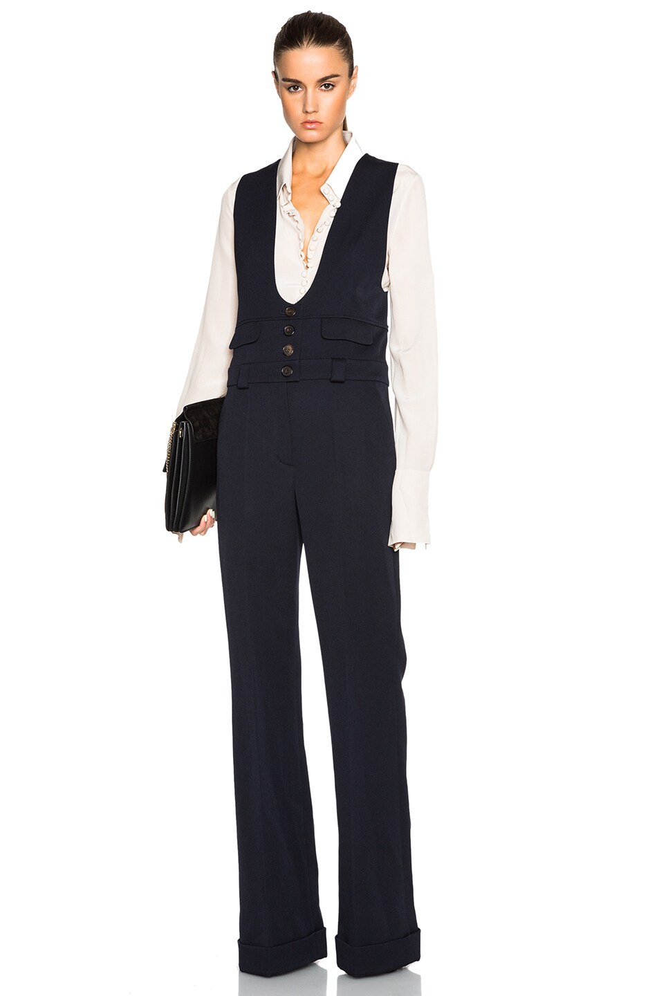 Image 1 of Chloe Wool Twill Tailoring Jumpsuit in Navy