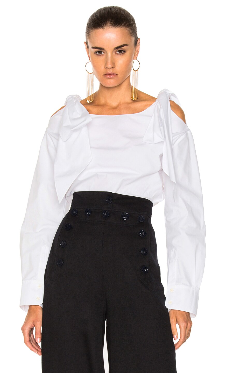 Image 1 of Chloe Compact Cotton Ruffle Shoulder Blouse in Milk