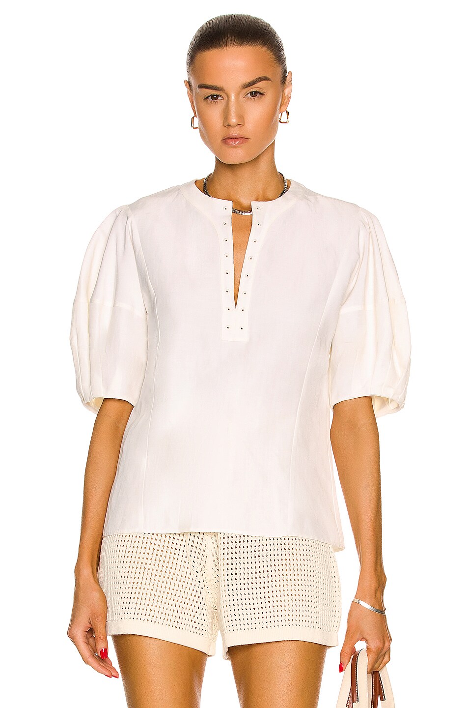Image 1 of Chloe Short Puff Sleeve Top in Iconic Milk