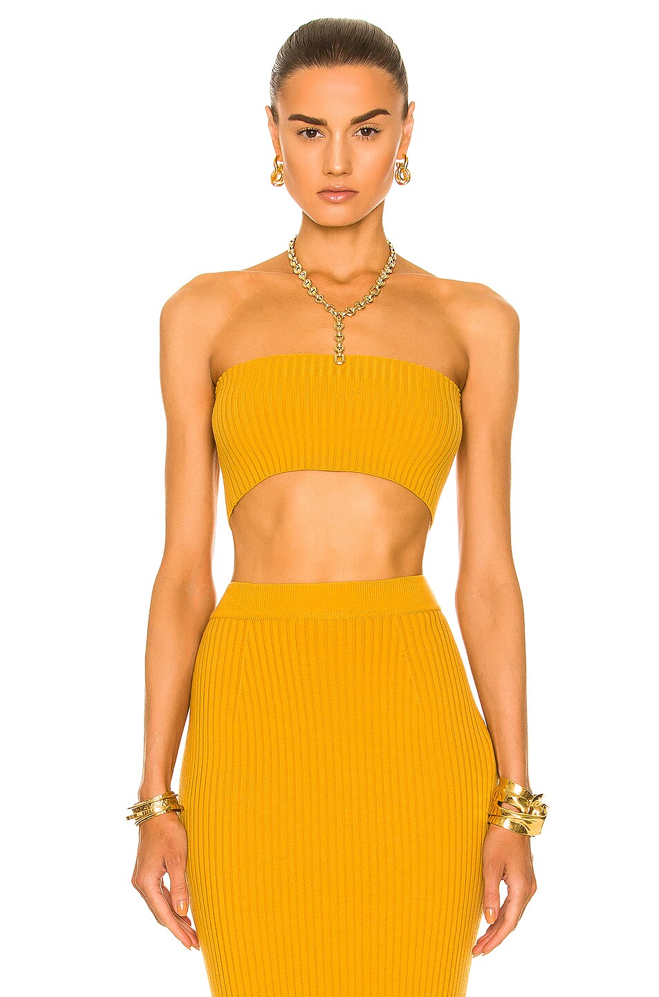 Image 1 of Chloe Strapless Knit Top in Sunlight Yellow
