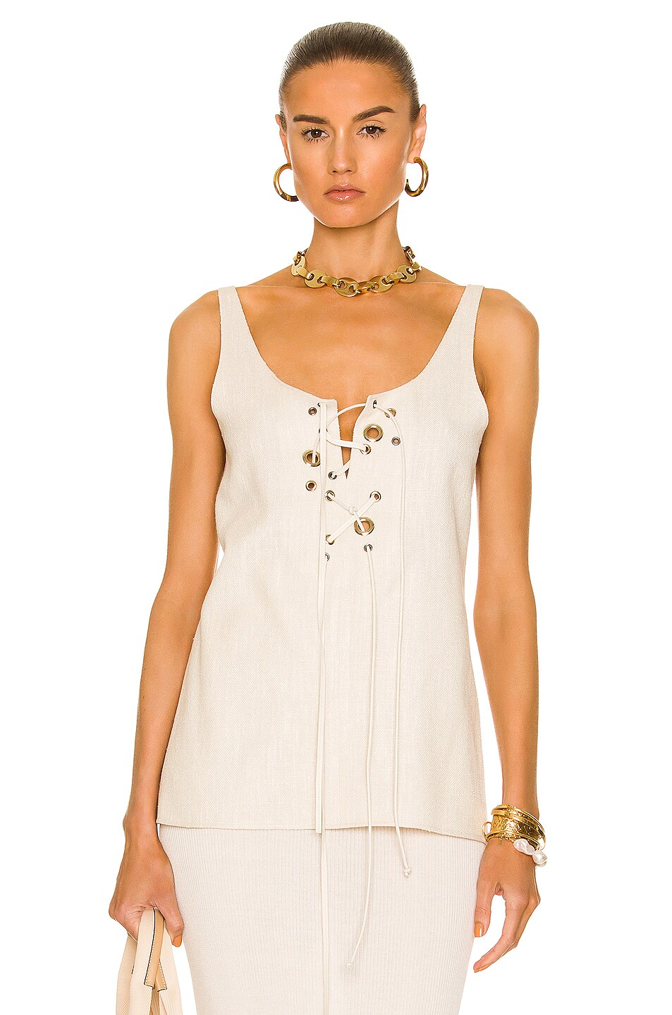 Image 1 of Chloe Lace Up Tank Top in Dusty White