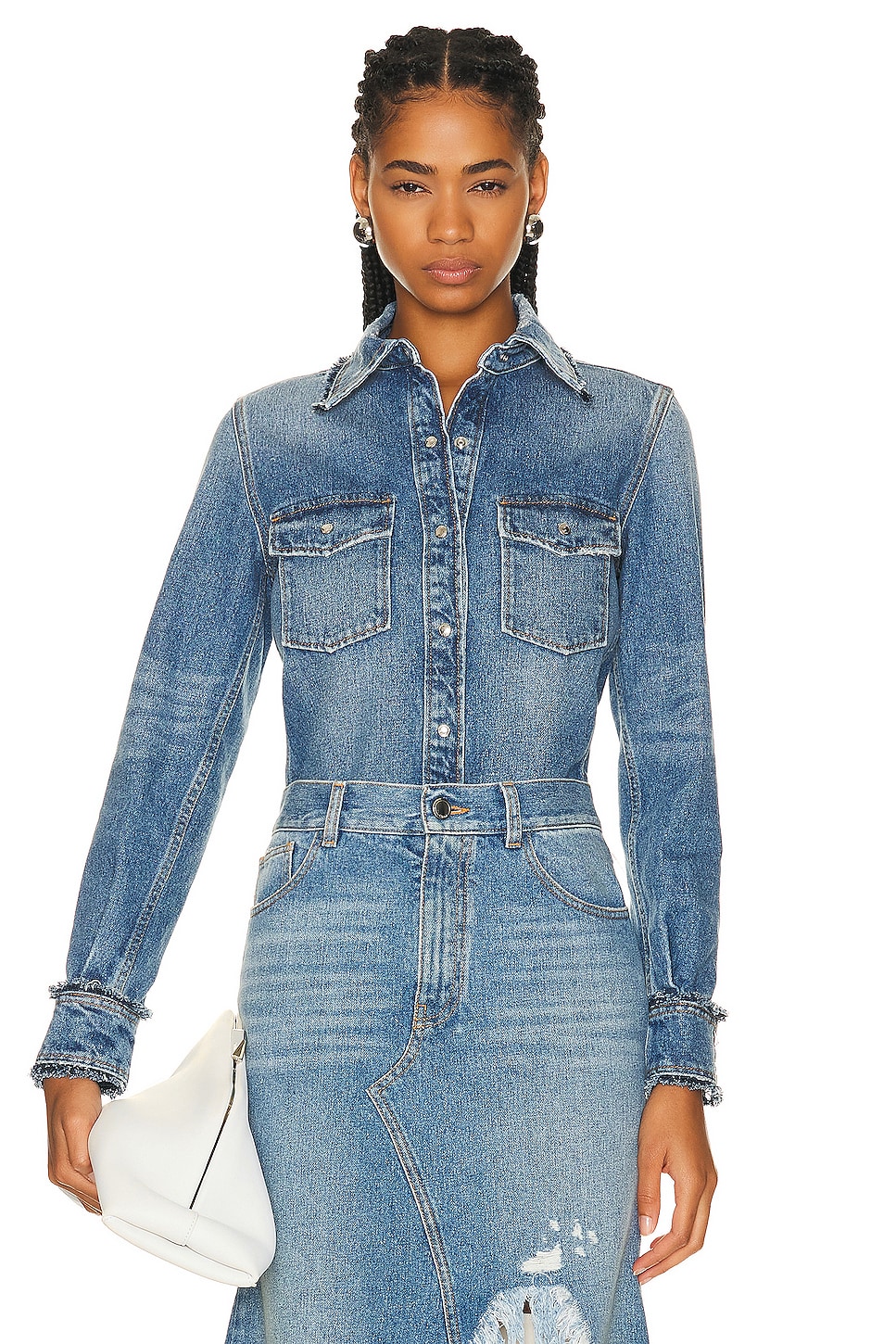 Image 1 of Chloe Distressed Shirt in Foggy Blue